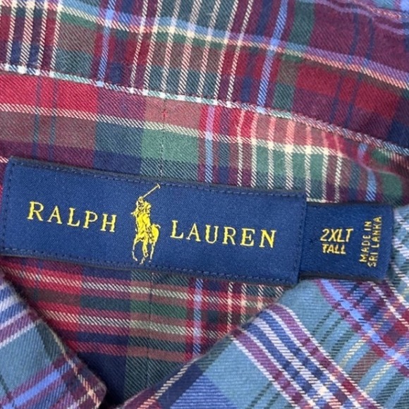 Ralph Lauren Mens 2XLT Tall Plaid Button Down Shirt Long Sleeve Casual - Picture 2 of 8
